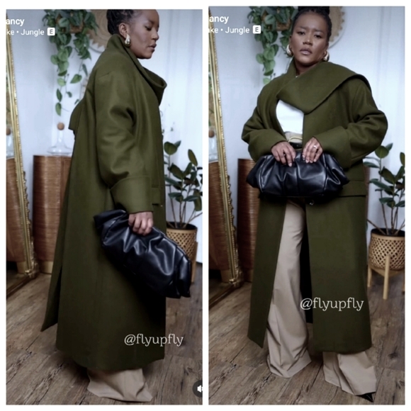 ZARA KHAKI MANTECO WOOL SCARF COAT size XS/S - Picture 4 of 17